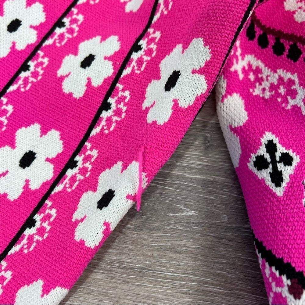 Savida pink retro floral printed sweater puff sleeve - Picture 4 of 7
